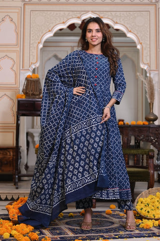 New Collection of Bagru Handblock Printed Anarkali Set With Mulmul Duptta