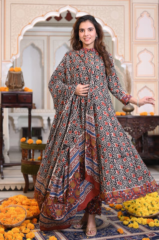 New Collection of Bagru Handblock Printed Anarkali Set With Mulmul Duptta