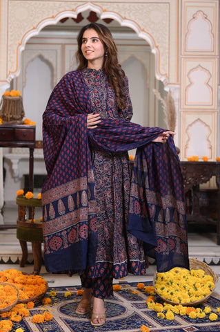 New Collection of Bagru Handblock Printed Anarkali Set With Mulmul Duptta