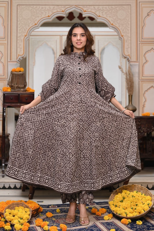 New Collection of Bagru Handblock Printed Anarkali Set With Mulmul Duptta