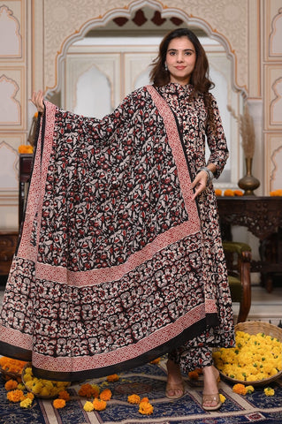 New Collection of Bagru Handblock Printed Anarkali Set With Mulmul Duptta