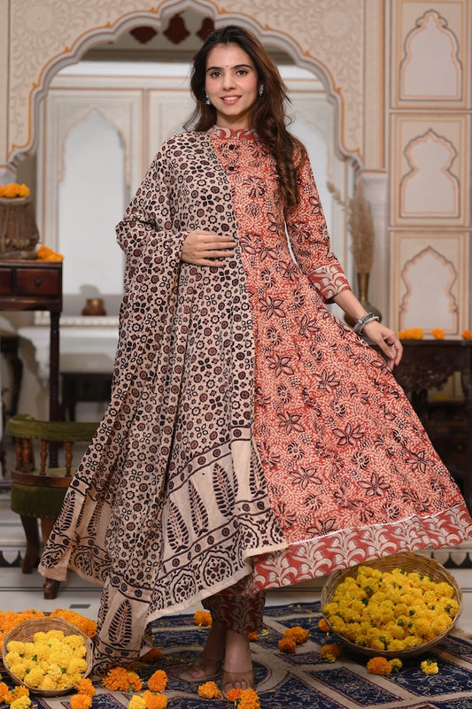 New Collection of Bagru Handblock Printed Anarkali Set With Mulmul Duptta