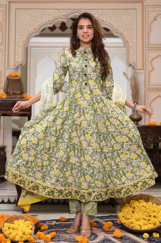New Collection of Bagru Handblock Printed Anarkali Set With Mulmul Duptta