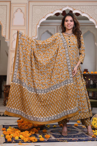 New Collection of Bagru Handblock Printed Anarkali Set With Mulmul Duptta