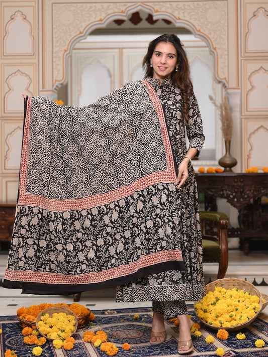 New Collection of Bagru Handblock Printed Anarkali Set With Mulmul Duptta