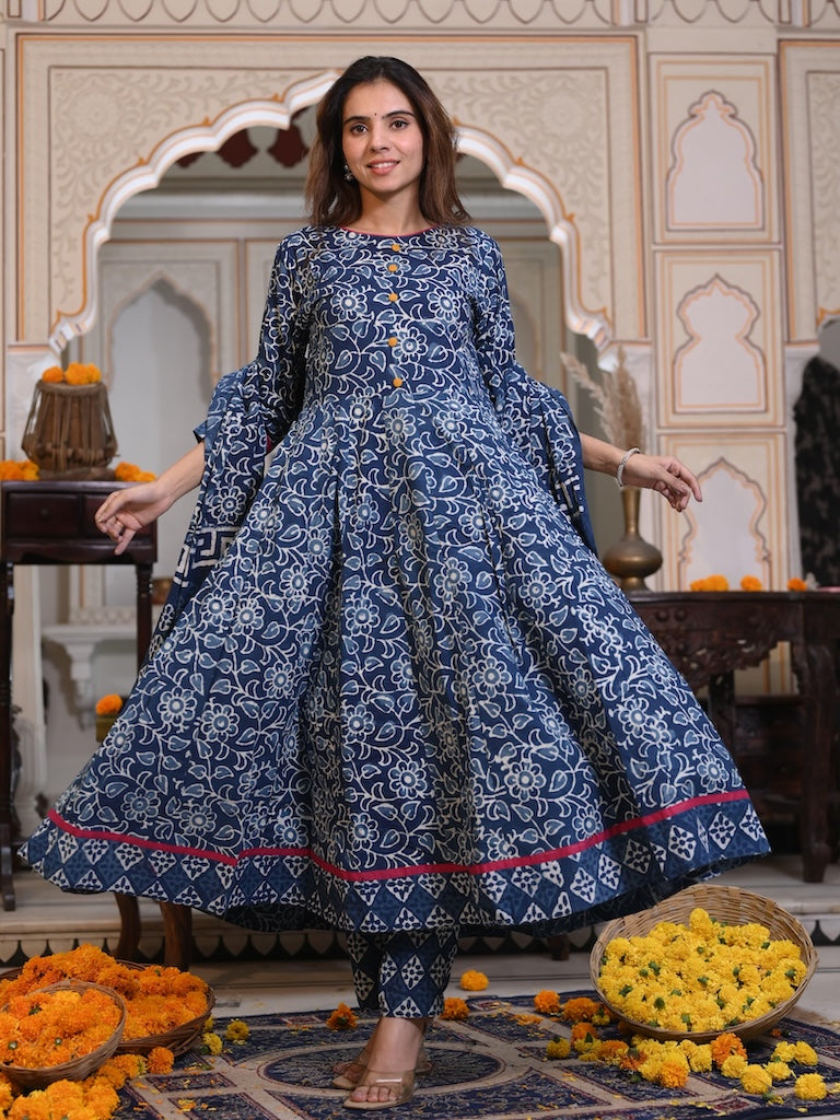 New Collection of Bagru Handblock Printed Anarkali Set With Mulmul Duptta