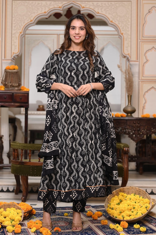 New Collection of Bagru Handblock Printed Anarkali Set With Mulmul Duptta