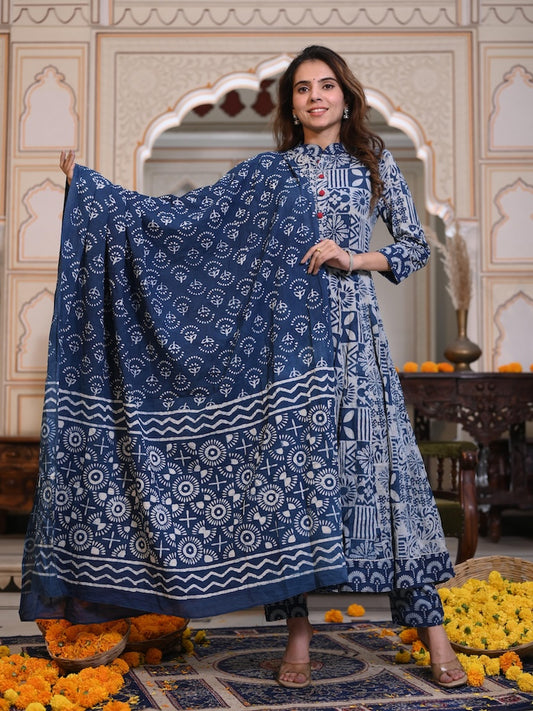 New Collection of Bagru Handblock Printed Anarkali Set With Mulmul Duptta