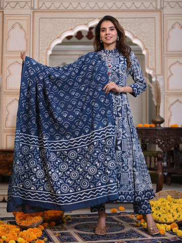 New Collection of Bagru Handblock Printed Anarkali Set With Mulmul Duptta