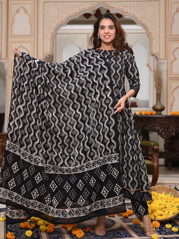 New Collection of Bagru Handblock Printed Anarkali Set With Mulmul Duptta