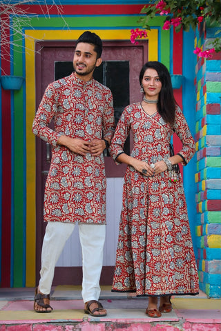 Anarkali Kurti with Gota lace & Men's Kurta Payzama