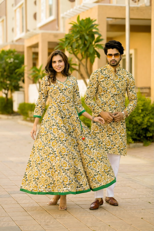 Anarkali Kurti with Gota lace & Men's Kurta Payzama