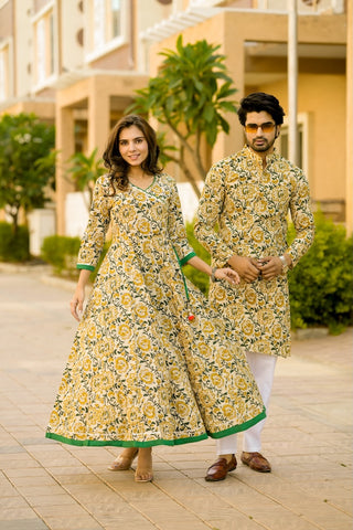 Anarkali Kurti with Gota lace & Men's Kurta Payzama