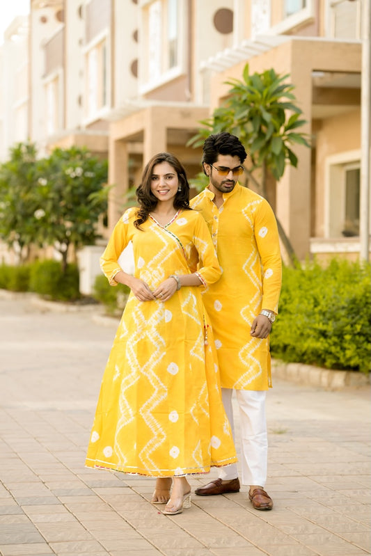 Anarkali Kurti with Gota lace & Men's Kurta Payzama