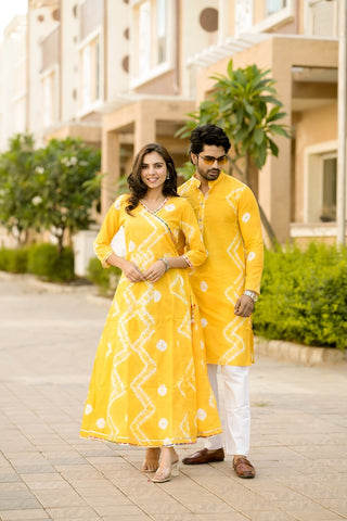 Anarkali Kurti with Gota lace & Men's Kurta Payzama
