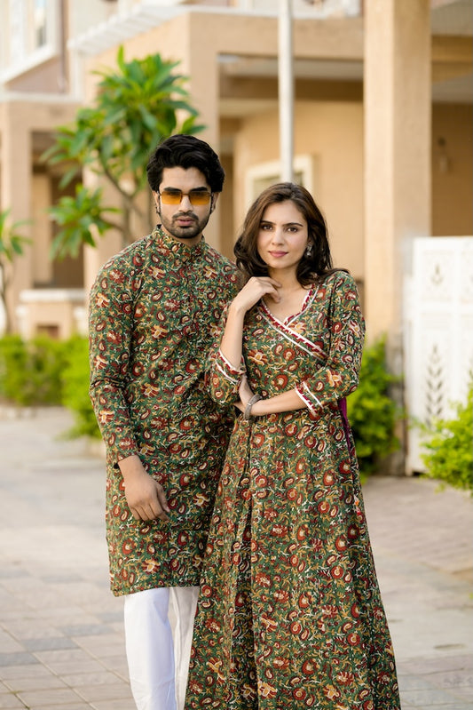 Anarkali Kurti with Gota lace & Men's Kurta Payzama