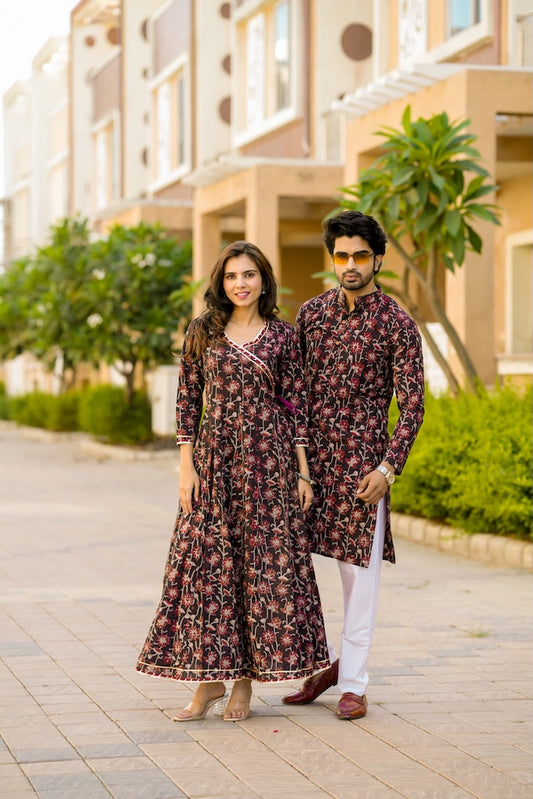 Anarkali Kurti with Gota lace & Men's Kurta Payzama
