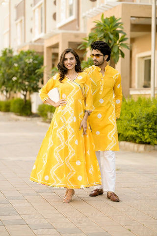 Anarkali Kurti with Gota lace & Men's Kurta Payzama