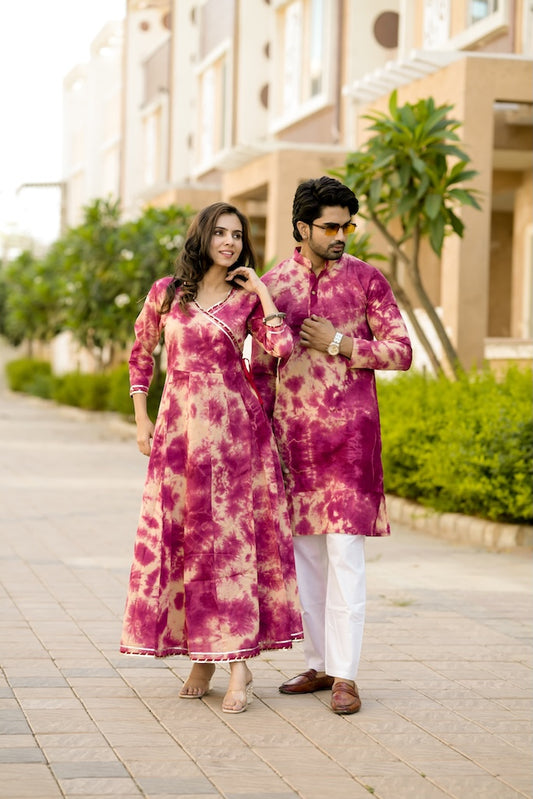 Anarkali Kurti with Gota lace & Men's Kurta Payzama