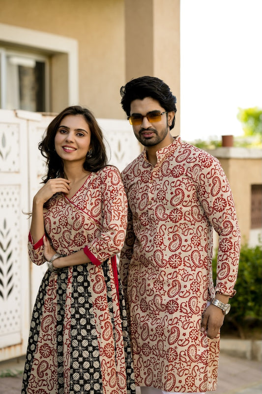 Anarkali Kurti with Gota lace & Men's Kurta Payzama
