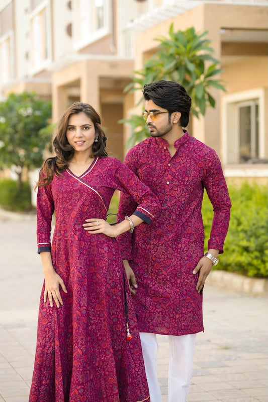 Anarkali Kurti with Gota lace & Men's Kurta Payzama