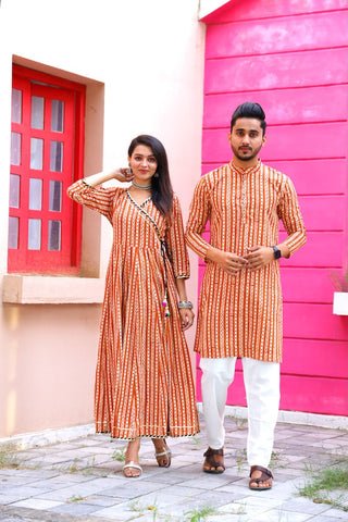 Anarkali Kurti with Gota lace & Men's Kurta Payzama