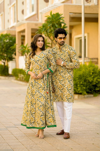 Anarkali Kurti with Gota lace & Men's Kurta Payzama