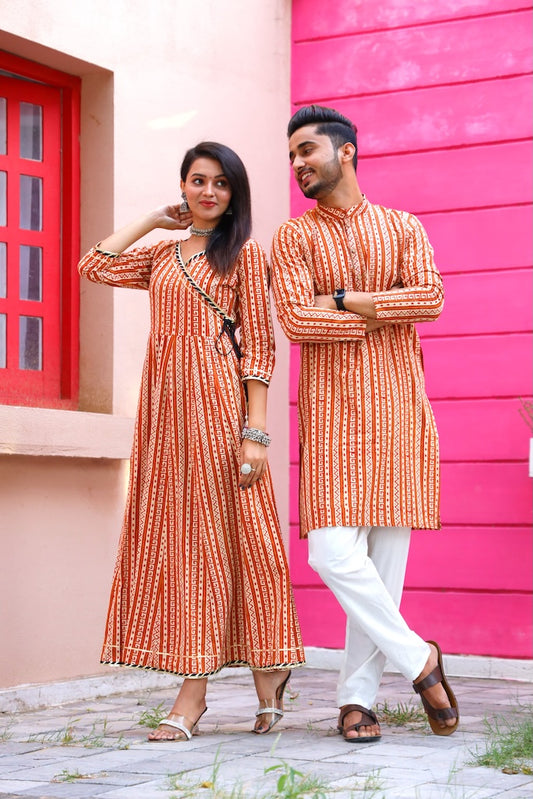 Anarkali Kurti with Gota lace & Men's Kurta Payzama