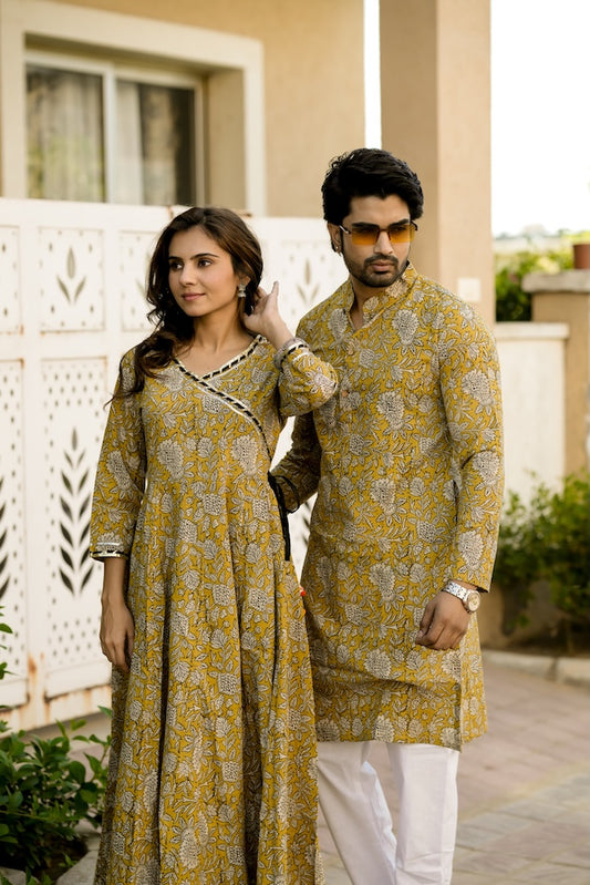Anarkali Kurti with Gota lace & Men's Kurta Payzama