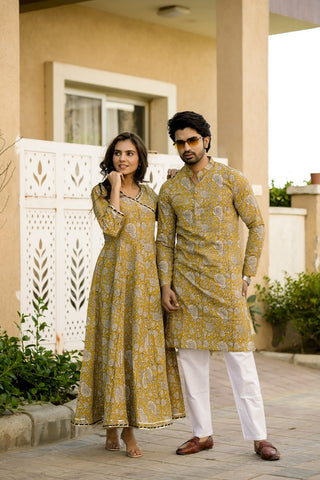 Anarkali Kurti with Gota lace & Men's Kurta Payzama