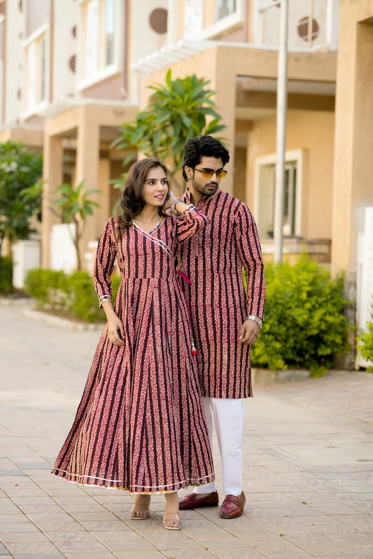 Anarkali Kurti with Gota lace & Men's Kurta Payzama