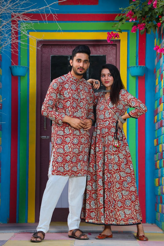 Anarkali Kurti with Gota lace & Men's Kurta Payzama