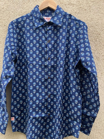 Indigo Print Cotton Mens Full Sleeves Shirt