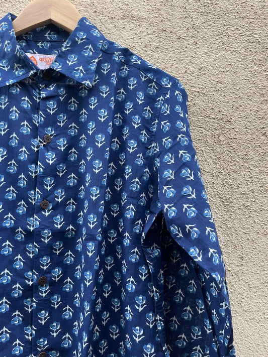 Indigo Print Cotton Mens Full Sleeves Shirt