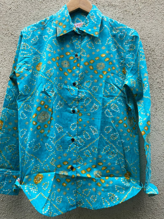 Bandhani Print Full Sleeve Cotton Shirt for Womens