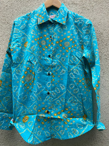Bandhani Print Full Sleeve Cotton Shirt for Womens