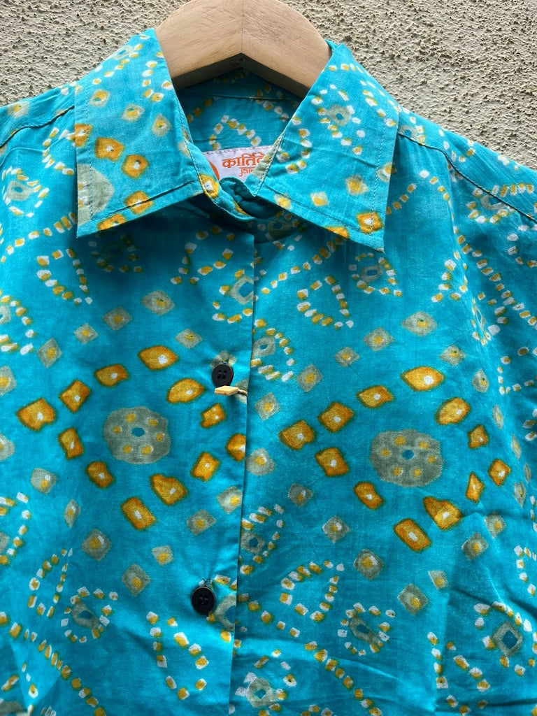 Bandhani Print Full Sleeve Cotton Shirt for Womens