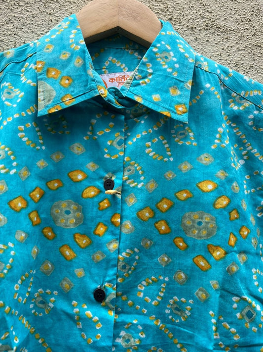 Bandhani Print Full Sleeve Cotton Shirt for Womens