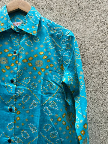Bandhani Print Full Sleeve Cotton Shirt for Womens
