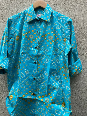 Bandhani Print Full Sleeve Cotton Shirt for Womens