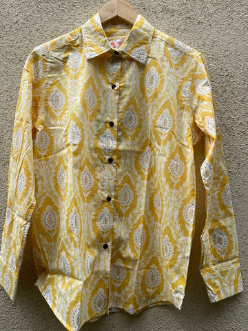 Floral Golden Print Full Sleeve Cotton Shirt for Womens