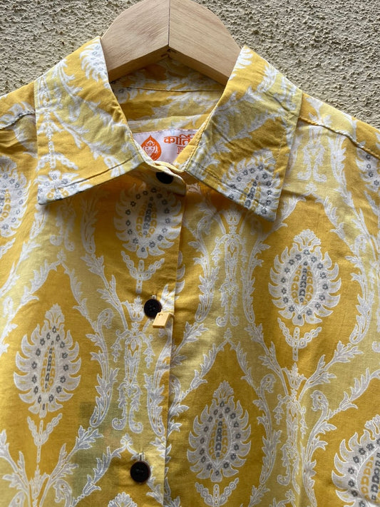 Floral Golden Print Full Sleeve Cotton Shirt for Womens