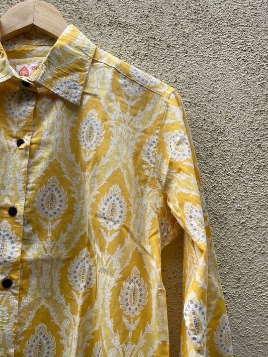 Floral Golden Print Full Sleeve Cotton Shirt for Womens