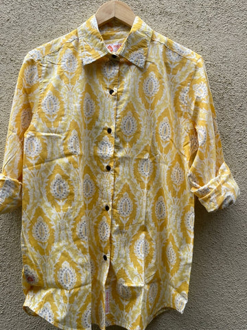 Floral Golden Print Full Sleeve Cotton Shirt for Womens