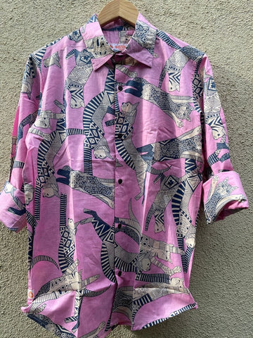 Sphynx Cat Print Cotton Pink Shirt for Men