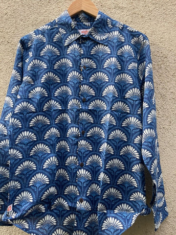 Indigo Print Cotton Mens Full Sleeves Shirt