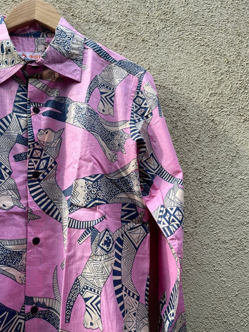 Sphynx Cat Print Cotton Pink Shirt for Men
