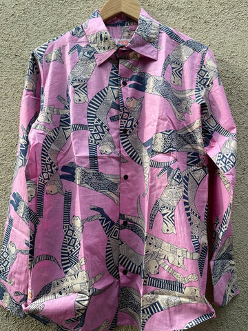 Sphynx Cat Print Cotton Pink Shirt for Men