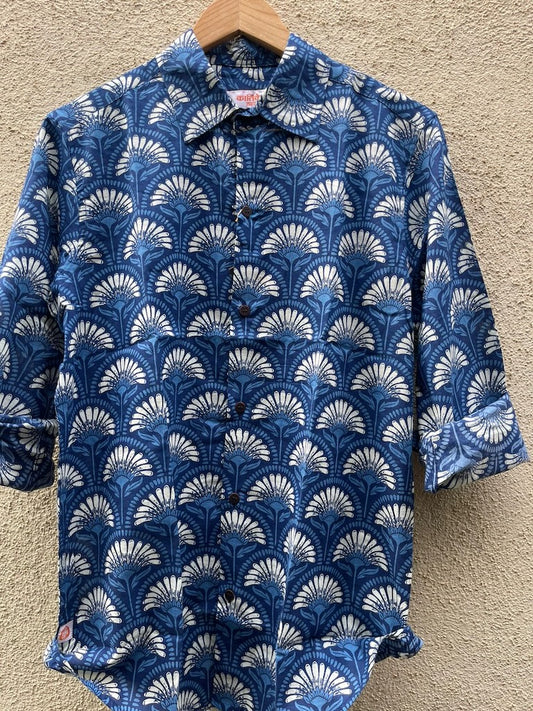 Indigo Print Cotton Mens Full Sleeves Shirt