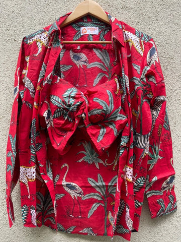 Jungle Print Vintage Shirt & Bralette Combo Set